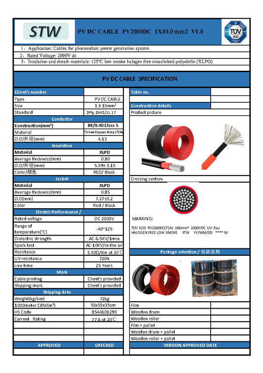 STW 10mm solar cable Black 500m roll