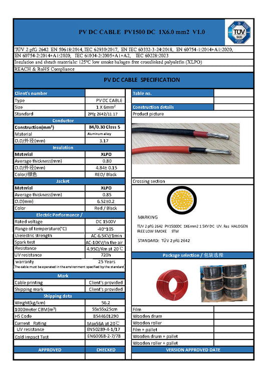 STW 6mm Solar cable Red 500m roll